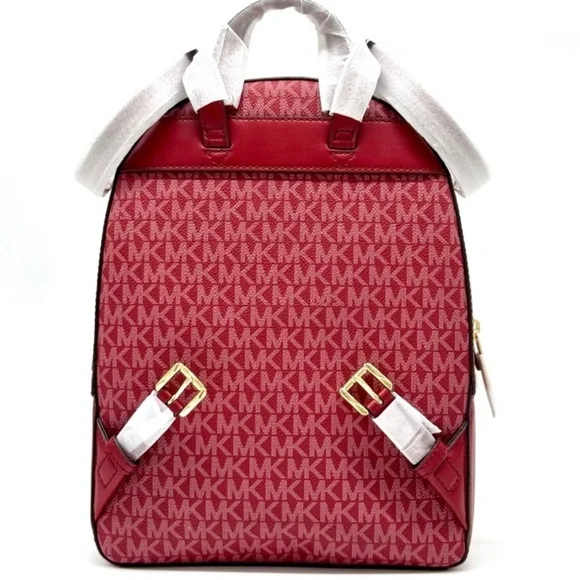 Michael Kors Jaycee Medium Signature Logo Backpack Cherry - Picture 6 of 12